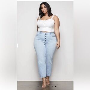 Good AMERICAN Good Vintage Buttons Front Straight Leg Jeans Blue403 Plus Size 30